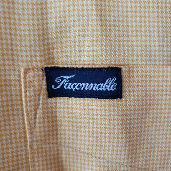 Faconnable Men's Shirt, Long Sleeve, Tiny Check, Light Orange/Tangerine, Sz L - Picture 7 of 9